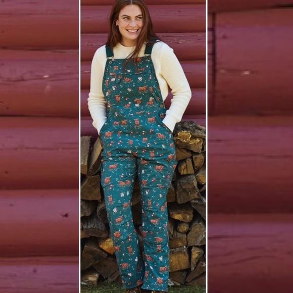NWT Duluth Small x29” Heirloom Gardening Overalls Peninsula Green Highland Cow - Picture 7 of 8
